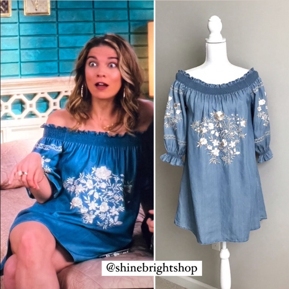 ZARA Embroidered Off the Shoulder Dress ASO Alexis Rose in Schitt’s Creek